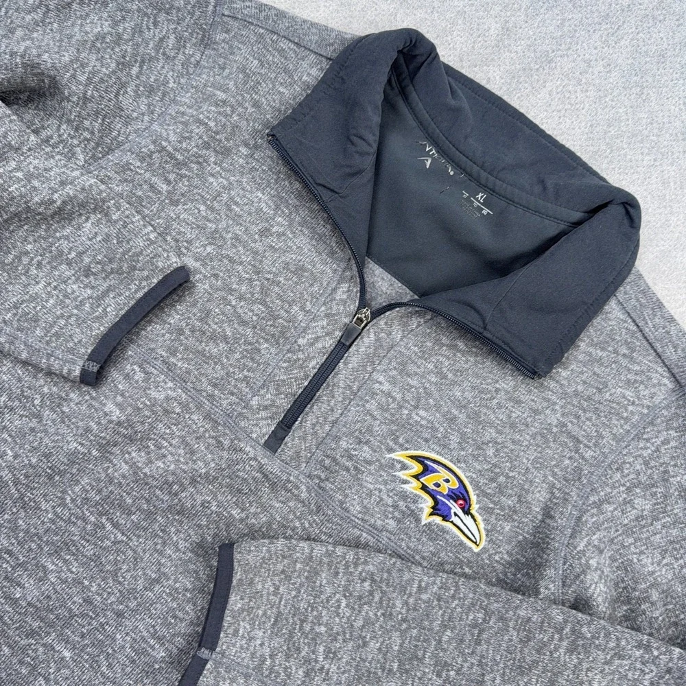 Baltimore Ravens Sweater Men XL Heather Gray Pullover Quarter 1/4 Zip Mock Neck